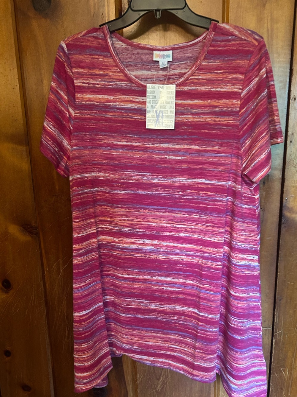 LuLaRoe Woman’s Pink, White and Orange Short Sleeve Top Size XL NWT